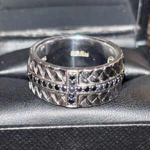 Effy 925 Sterling Silver 1/2Ctw Black Sapphire East-West Cross Men's Ring Sz 10